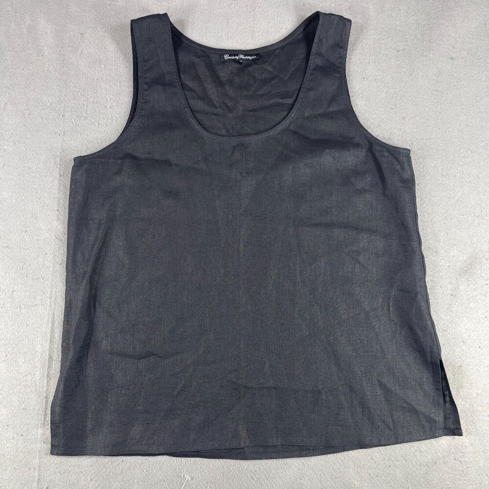 Courtney Washington Tank Top Women's Large Black Linen Lagenlook Made in USA